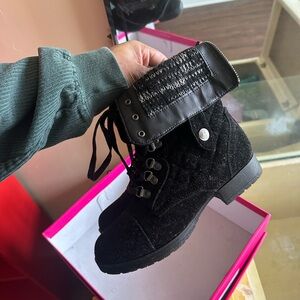 Shoe Dazzle Black Combat Boots with Knit Cuff